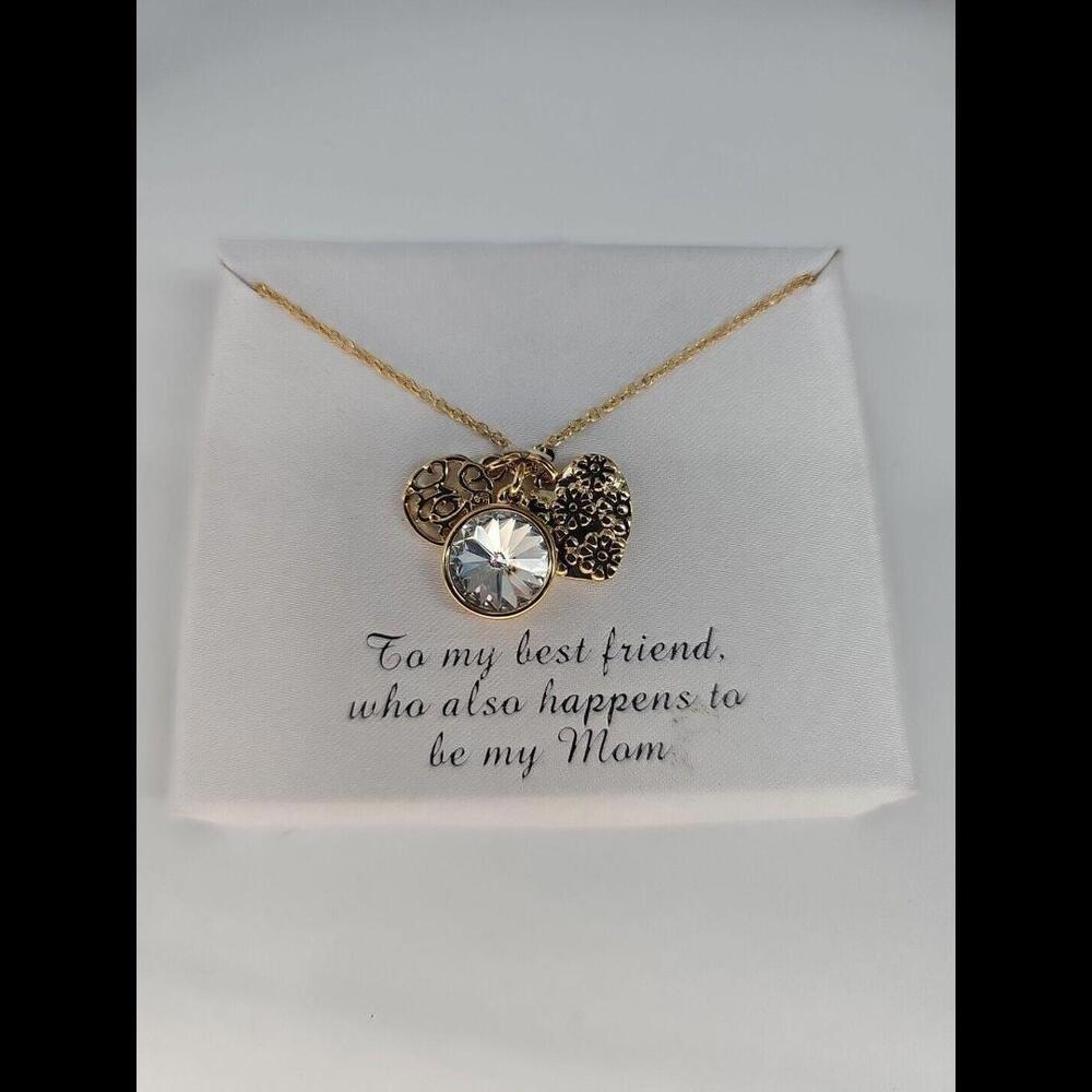 Charming Inspirations Swarovski Crystal Charm Necklace 18" Gold‎ Plated For Mom